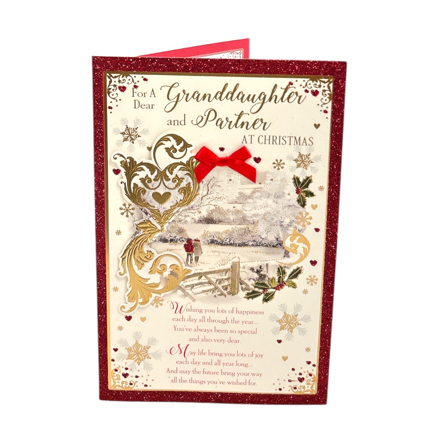 Granddaughter & Partner Couple Walking in Winter Wonderland Christmas Card