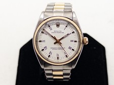 Vintage $14,000 34mm Oyster Perpetual WHITE ROMAN 14k Yellow Gold SS Mens Watch