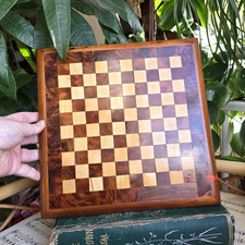 Vintage Burr Walnut Draughts Chequers Board Wood Inlay Decorative Board