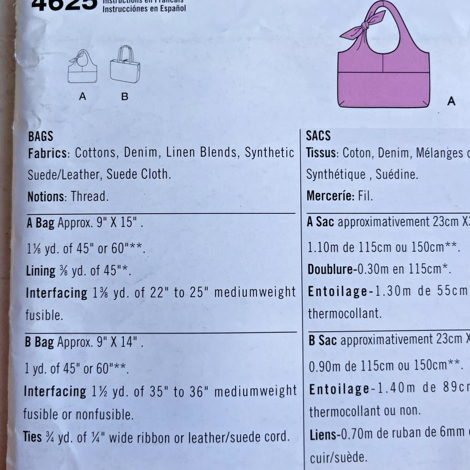 Sewing Pattern #4625 Bag Design Two Styles One Size Factory Fold - Image 4 of 4