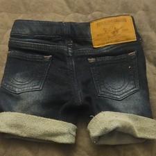 True Religion Denim Shorts Dark Blue Cuffed Hem Pockets Unisex Baby 12M