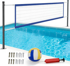 Adjustable Pool Volleyball Net for Inground Pools - 16-22FT with Steel Poles