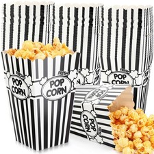 100 Pcs Popcorn Boxes 32oz Classic Stripe Paper Buckets Disposable Oil Proof ...