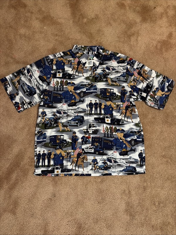 Reyn Spooner Men’s Size XL America’s Finest Police Officer Button-Up Shirt