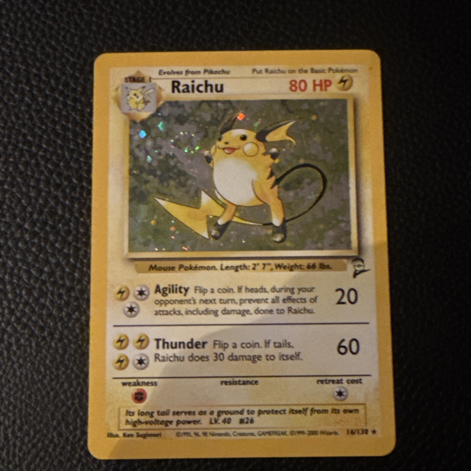 Pokémon Raichu Base Set 2 Holo Rare English 16/130 Ken Sugimori