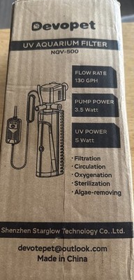 Aquarium Filter for 10-40 Gallon Tank, U-V Fish Turtle Tank Filter,130GPH 3.5W