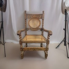 Armlehnstuhl Sessel Gründerzeit Holzschnitzarbeiten Wiener Geflecht Antik