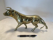 MCM All Brass Stock Market Charging Bull Statue Sculpture 14” wide 7" t retro