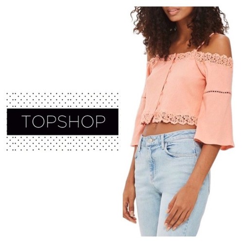 TopShop Womens Orange Cold Shoulder Elbow Bell Sleeve Cropped Top Sz 10 NWT - Picture 8 of 8