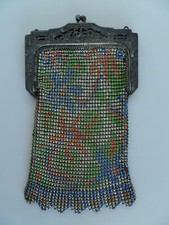 Vintage Whiting Davis Co. Metal Mesh bags Colorful Enamel Floral Motif Purse
