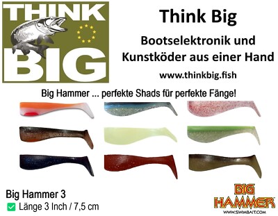  Big Hammer 3'' Swimbait, Länge 7.5 cm, Top Gummifisch für Barsch Hecht & Zander 