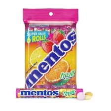 Mentos Candy Mint Chewy Candy Roll Fruit Non Melting 1.32 Oz  6 count(Pack of 1)
