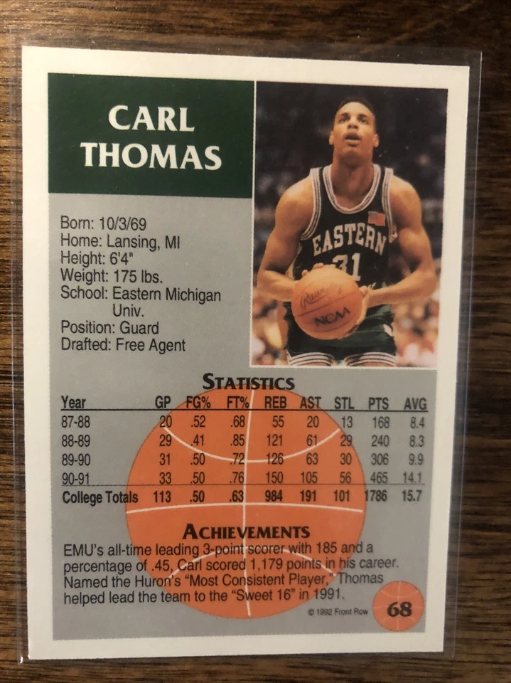 1991-92 Front Row Update Silver Carl Thomas #68 - Image 2 of 3