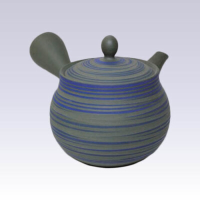 Tokoname Kyusu teapot - HAKUYO - Green Mud Blue Line 300cc/ml -Refreshing steel
