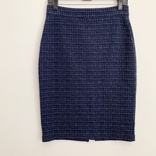 Anthropologie Maeve Size S Navy White Plaid Zipper Knit Pencil Skirt EUC