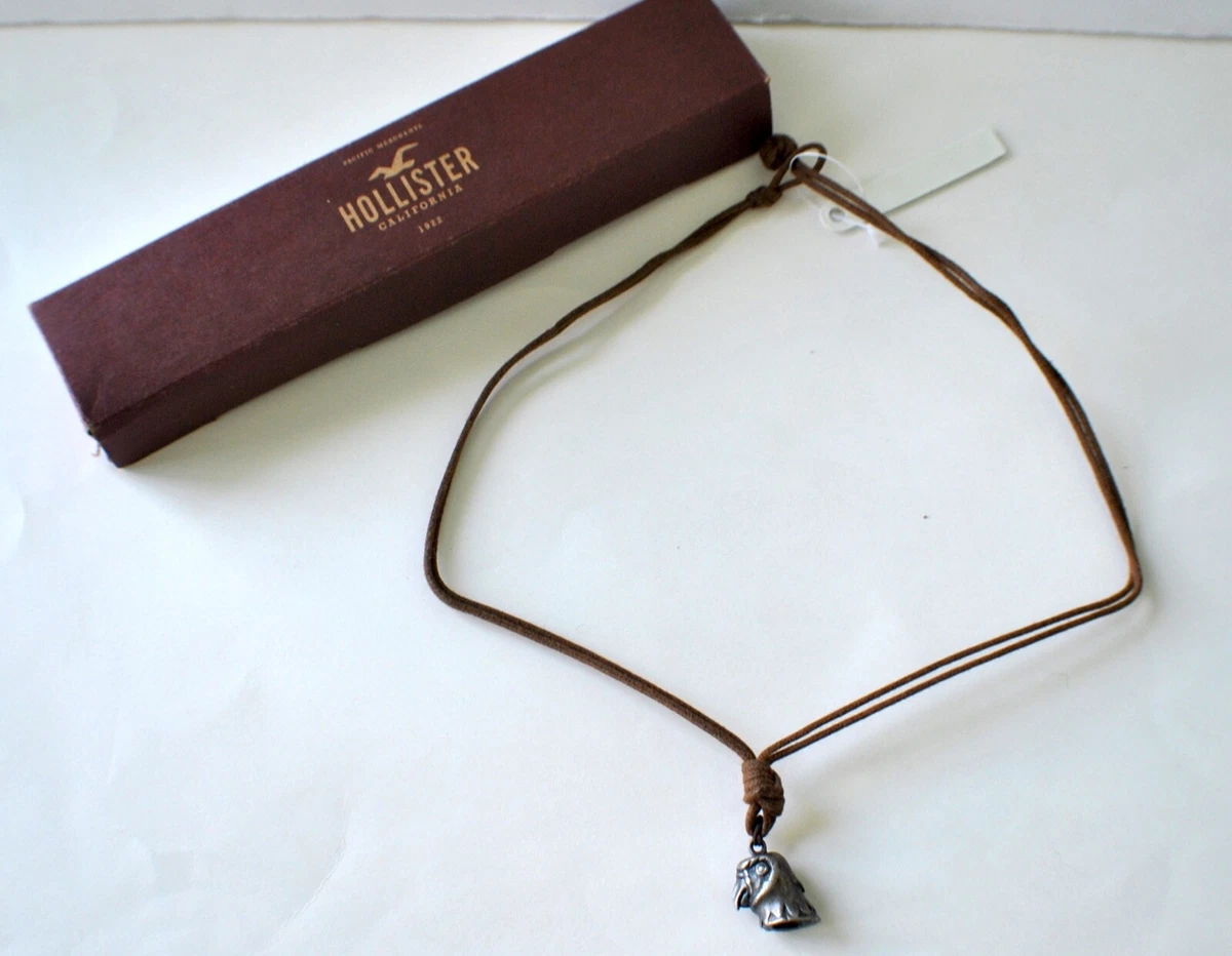 Hollister Necklace Choker Leather Eagle Head Pendant Metal NWT Vintage