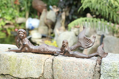 Gusseisen liegende Meerjungfrau Metall braun Garten Deko Figur Skulptur