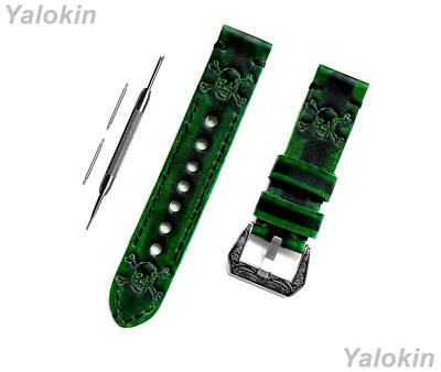 Green & Black Skull Crossbones Leather Band for Huawei Watch GT 2 & GT 46mm -B22