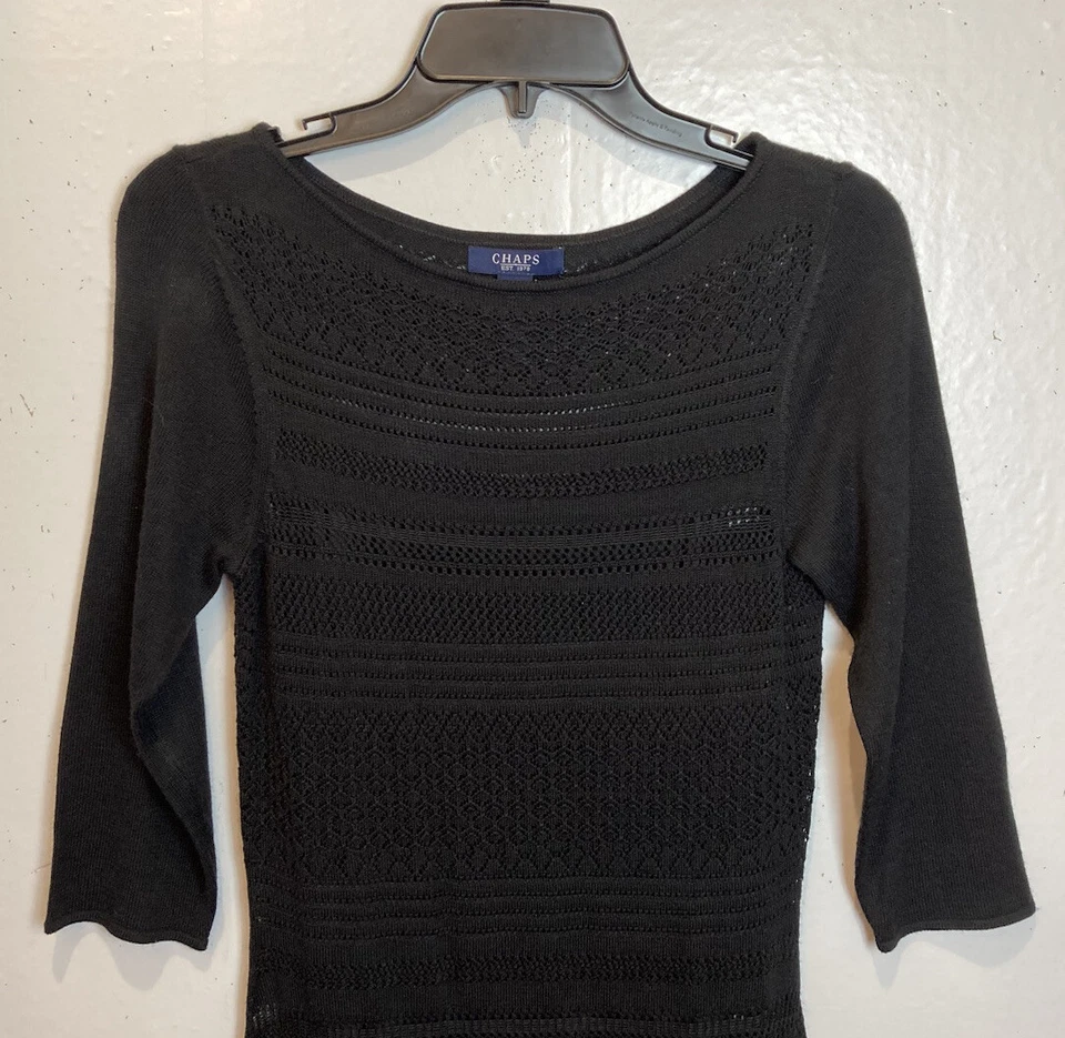 Vestido Suéter Vintage Chaps Crochet Talla S Negro Tejido Abierto Ajustado Midi Boho Foto 2 de 4