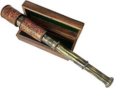 Solid Brass Telescope with Wooden Box Handcrafted Nautical Marine Telescope