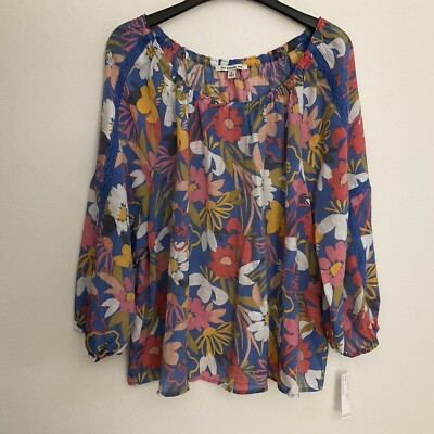 Zac Rachel Women Top Plus Size 1X Floral Smock 