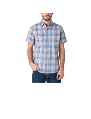 Lee Men s Short Sleeve Stretch Plaid Shirt-Super Soft, Orange, XL *FAST SHIPPING