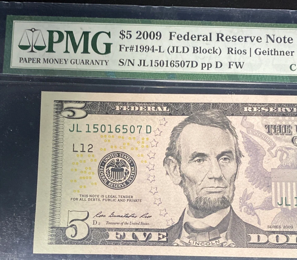 2009 $5 Federal Reserve Note San Francisco Fr #1994-L 65 EPQ - Image 2 of 4