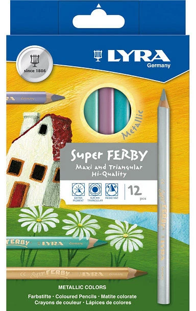 12 Lyra METALLIC Super Ferby dicke Farbstifte Buntstifte Tri Jumbo Silber + Gold