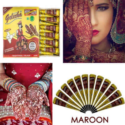 GOLECHA 100% FRESH HENNA TEMPORARY HENNA Mehndi MAROON TATTOO PASTE HENNA TATTOO CONES