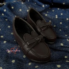 1/4 1/3 BJD Doll PU Leather Student Shoes Low Heels Bow Classic Matte Chocolate