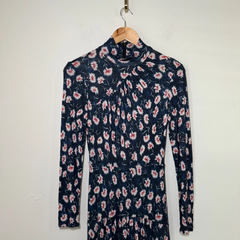 Платье женское Rebecca Taylor XS черное синее с цветочным принтом водолазка с длинным рукавом - Изображение 2 из 4
