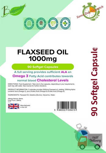 Leinsamenöl 1000 mg, 90 Kapseln bieten Omega 3,6,9 Herz Gesundheitspflege LINDEN UK