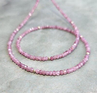 A++ Pink Tourmaline Faceted Round Gemstone Beads Handmade Choker Necklaces  18''