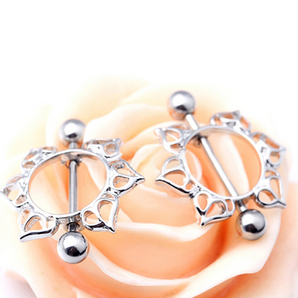 1x Surgical Steel Flower Circle Piercing Nipple Shield Ring Bar