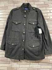 Simply Styled Jacket Unlined Utility Womens L Black Sears Zip Snap Cotton  Nwt