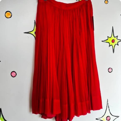 Vintage 50s 60s Bright Red Pleated Full Twirl Skirt Tulle Sheer Chiffon Layers S - Picture 6 of 6