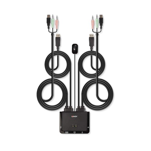 LINDY 2 Port DisplayPort 1.2, USB 2.0 & Audio Cable KVM Switch 42344 - 第 2/6 張圖片