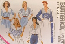VTG Butterick 3179 Womens 8-10-12 Pretty Feminine Blouse Shirt V-Neck Pattern UC