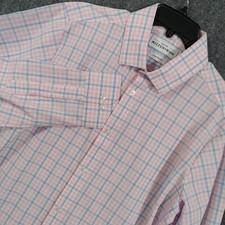 Mizzen Main Shirt Mens Large Pink Blue Check Leeward Trim Fit Stretch Non Iron