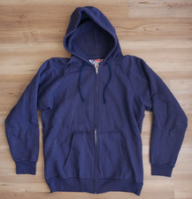 Vintage Thermal Waffle Lined Navy Blue Zip Hoodie Sweatshirt Made in USA Medium
