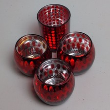 Red Mercury Glass Votive Candle Holder Set 4pc Silver Polka Dot Holiday Decor