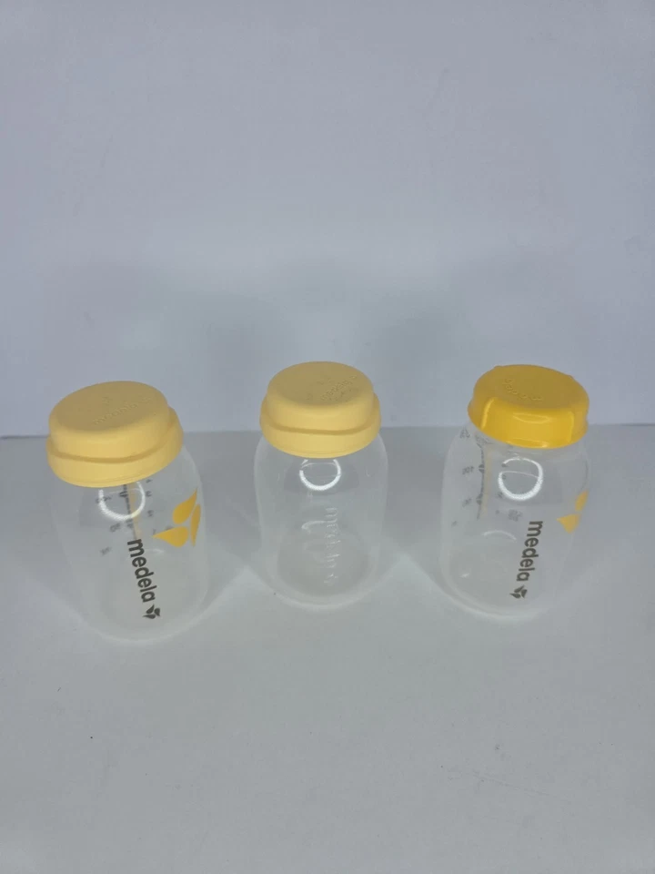 Lote de 3 biberones de almacenamiento de leche materna y tapas amarillas Medela de 5 oz/150 ml bebé bebé bebé Foto 2 de 2
