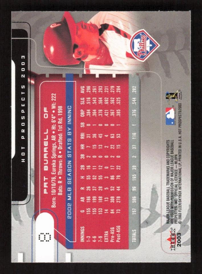 Pat Burrell 2003 Fleer Hot Prospects #8 Philadelphia Phillies - Image 2 of 2