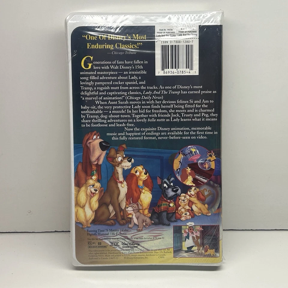 Lady & The Tramp - New Sealed! VHS Disney Video Tape Masterpiece Hype Stickers - Image 4 of 4