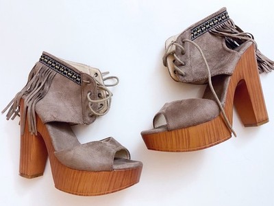 Mi.im platform chunky heel fringe sandals boho western Y2K Style 7.5