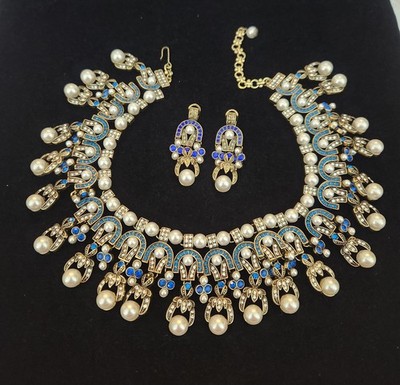 Heidi Daus Inspired Blue Stone And Faux Pearl Statement Necklace And Earring Set