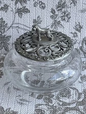 1989 Radcliffe Pewter Shnauzer Dog Potpourri Jar Lid Glass Davis Brown PC2915