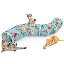 Glittme S-Shape Cat Tunnel w/ Toys. Foldable Indoor Play for Cats, Kittens, Pupp