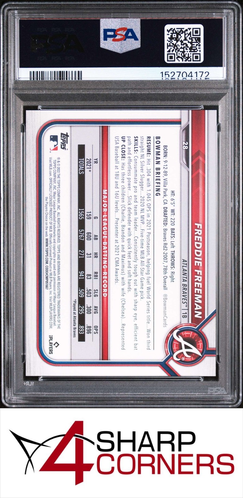 2022 BOWMAN #28 FREDDIE FREEMAN PSA 10 view 2