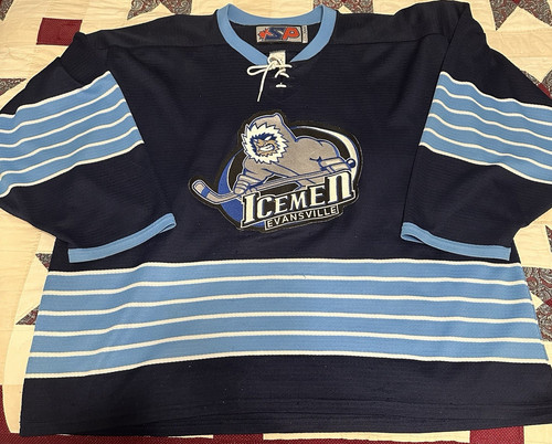 Evansville IceMen Hockey Jersey Men's XXL Blue Light Blue White. Normal wear